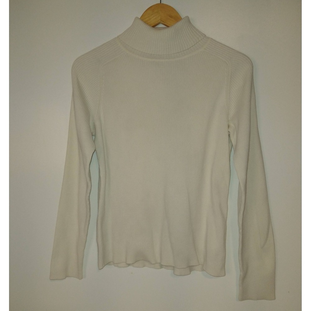 Parisian Signature Turtleneck Sweater Medium Ivory 100% Cotton Ribbed Pullover
